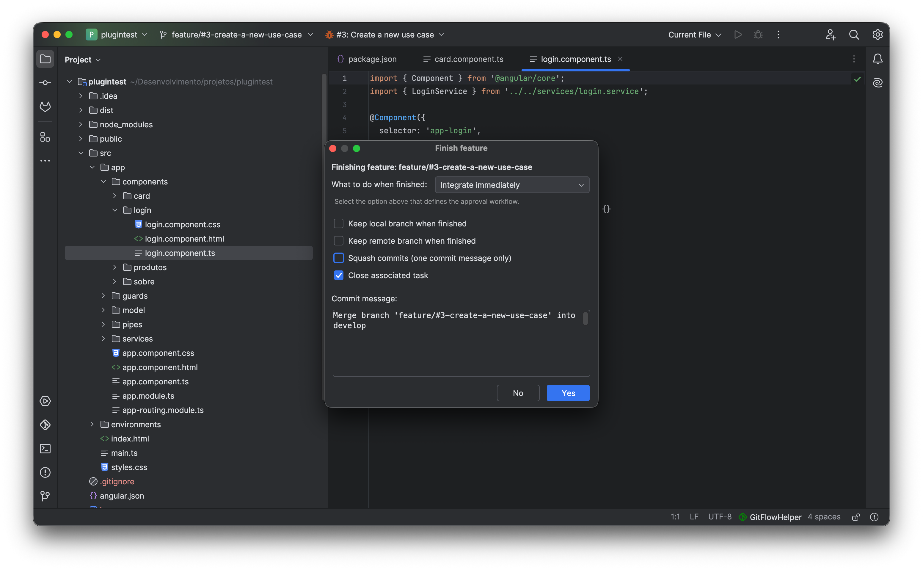 Finish Feature Dialog
